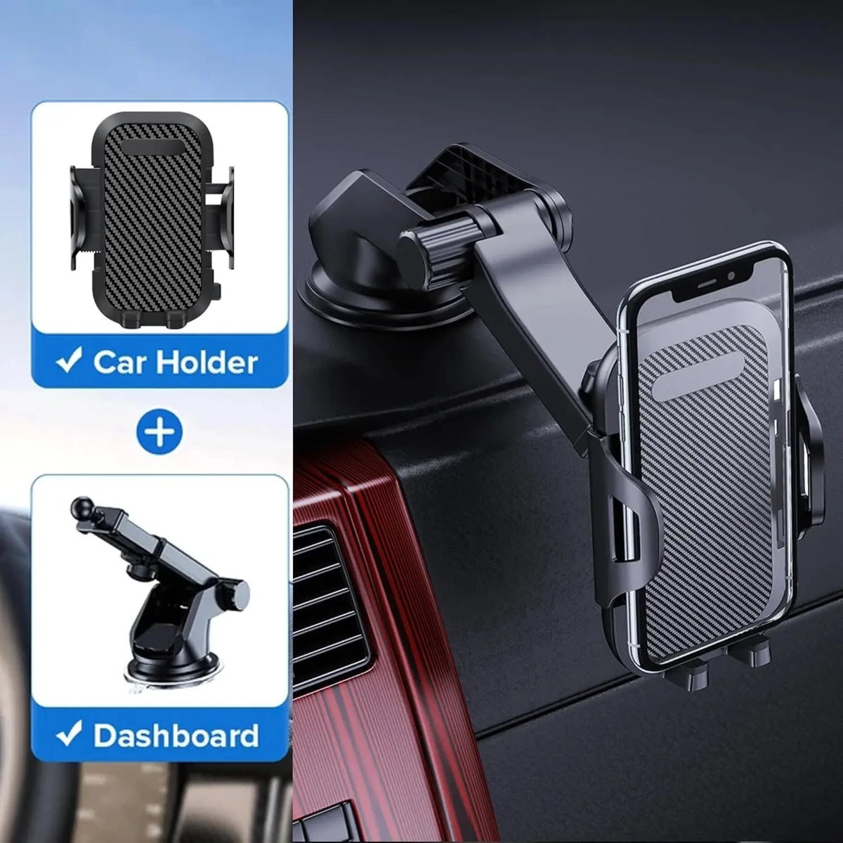 3-in-1 Universal Car Phone Mount Holder CradleDashboard Windshield Air Vent Suction Cup Holder for iPhone andAndroid Smartphones