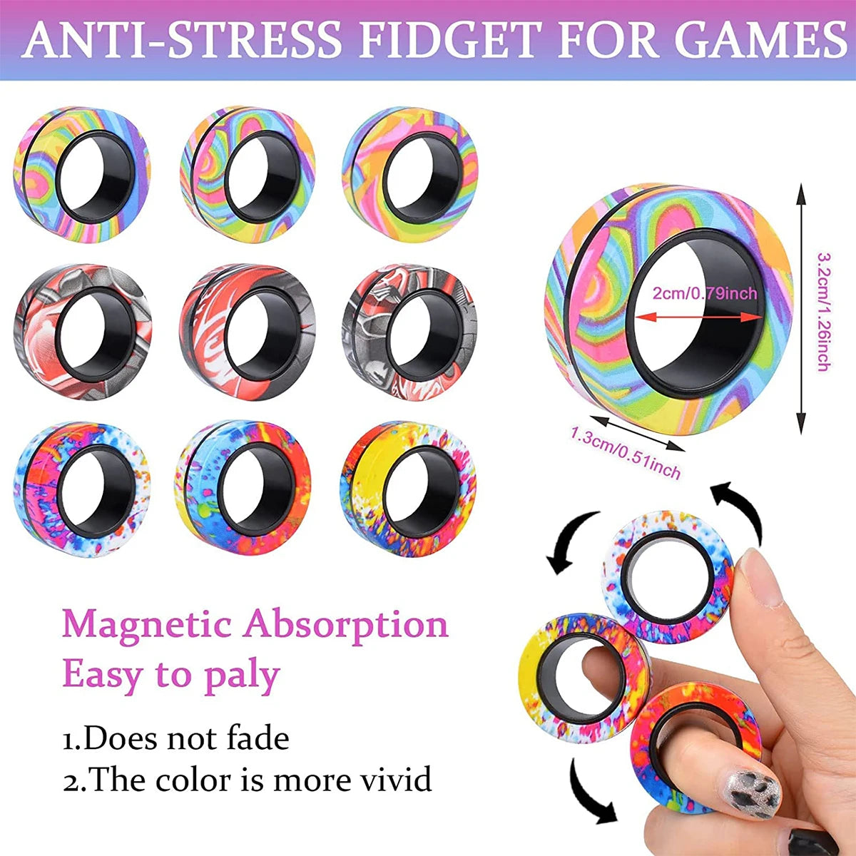 Magnetic Fidget Rings 3PCS – Sensory Spinner Stress Relief Toy
