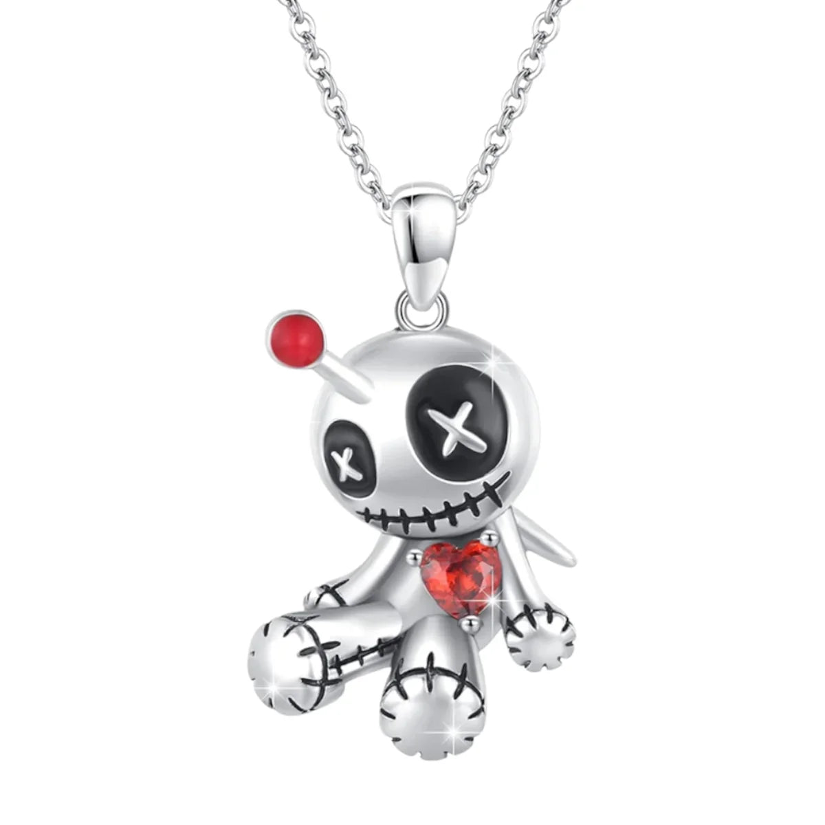 1Pc Creative Cute Cat Voodoo Doll Red Heart Pendant Necklace Fashion Women Personalized Jewelry Perfect Gift for Halloween