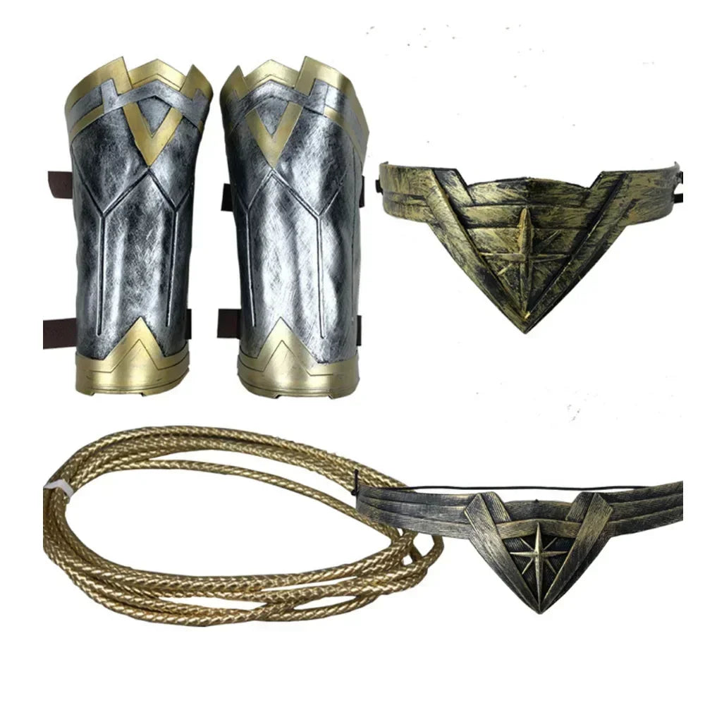 Super Princess Diana Cosplay Costume for Women Headdress Armband Gauntlet Tiara Wrist Lasso of Truth Accessory Props Halloween
