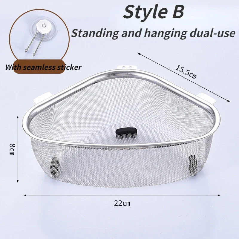 Stainless Steel Triangle Sink Drain Basket – Food Filter Organizer Rack