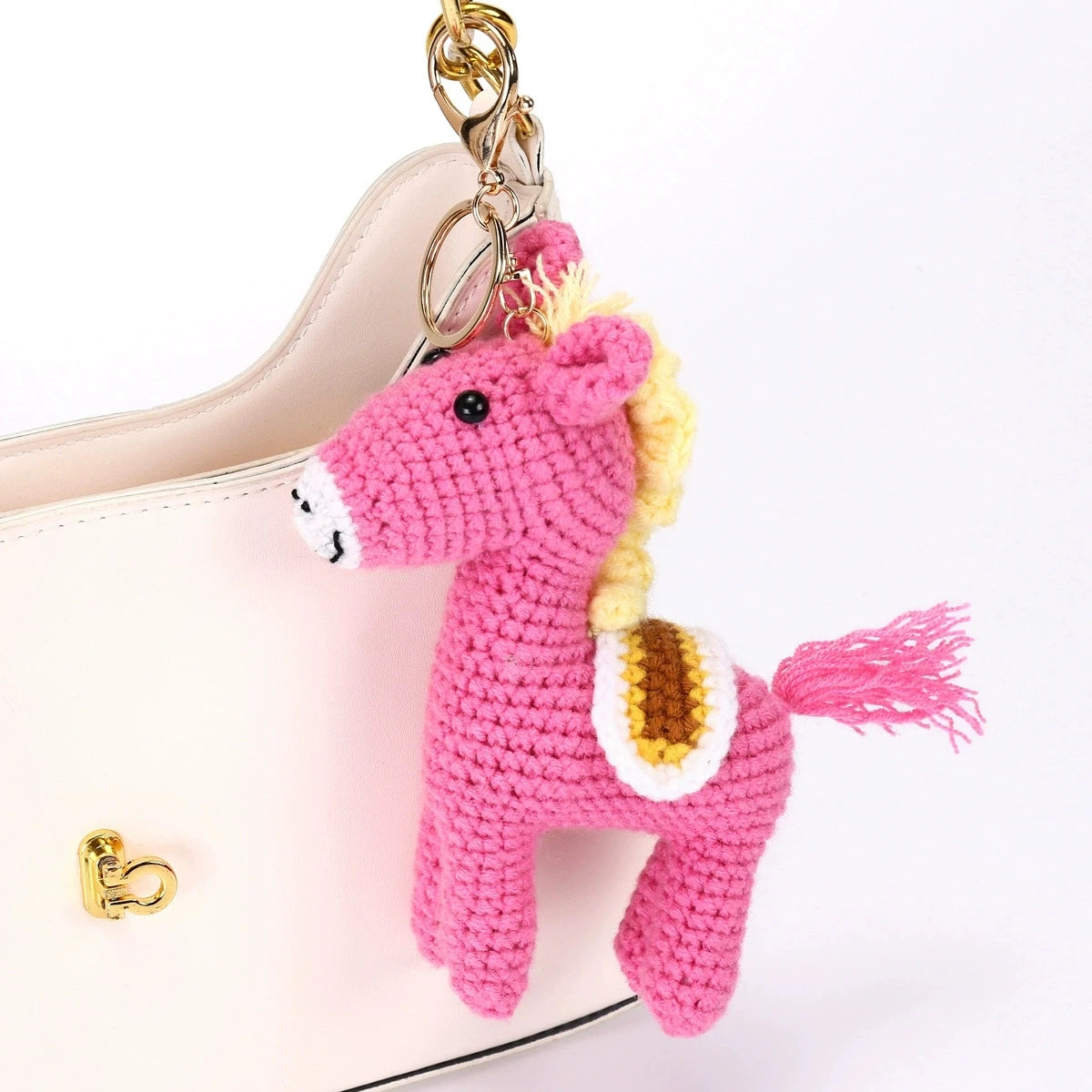 Handmade Crochet Horse Keychain Bag Charm Knitted Animal Pendant