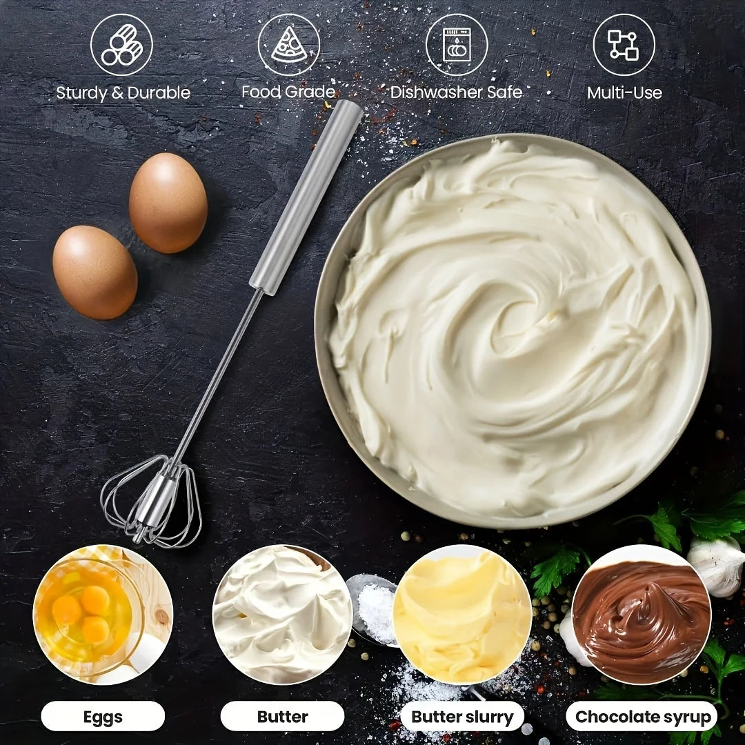 Stainless Steel Semi Automatic Egg Beater – Manual Push Whisk Mixer