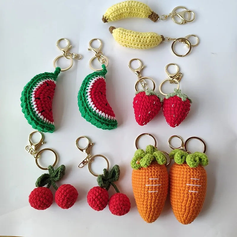 Cute Fruit Crochet Keychain Strawberry Cherry Bag Charm