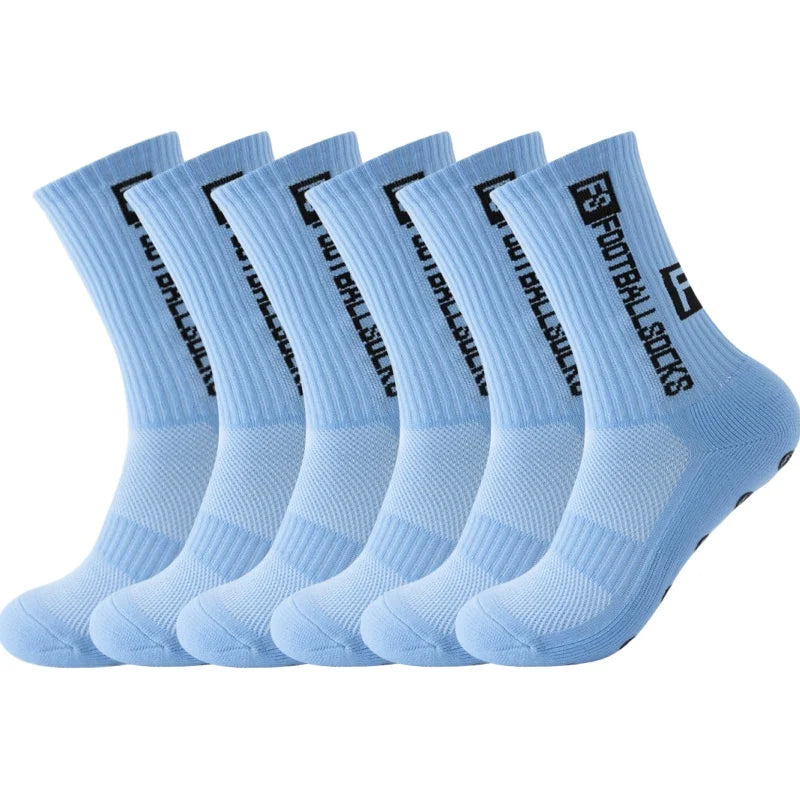6Pairs/Lot FS Football Socks New Style Round Silicone Suction Cup Grip Anti Slip Soccer Socks Sports Men Baseball Rugby Socks