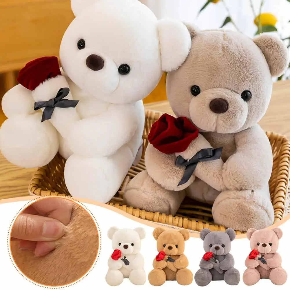 25cm Kawaii for Valentines Day Gift Teddy Bears Stuffed Animal Rose Bear Doll Valentine's Day Gift for Girlfriend