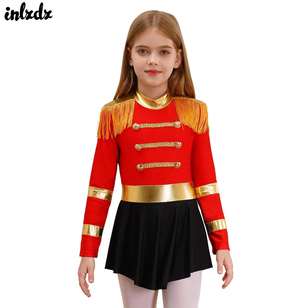 Girls Circus Ringmaster Lion Tamer Halloween Outfits Cosplay Costume Fringe Epaulet Jumpsuit Magician Bodysuit Tulle Dress