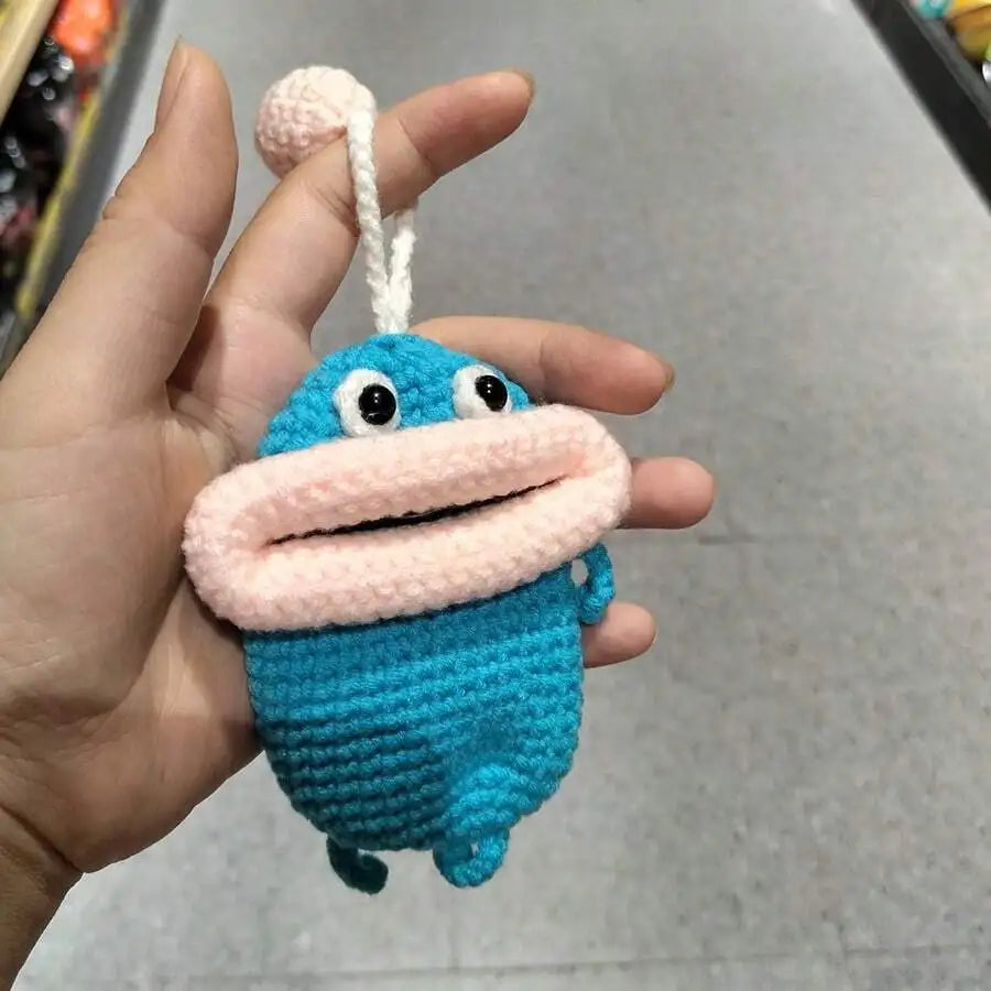 Handmade Crochet Sausage Keychain Earphone Pouch Key Holder For Women