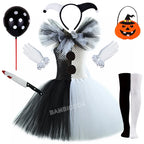 Girls Horror Clown Costume – Black & White Tutu Dress