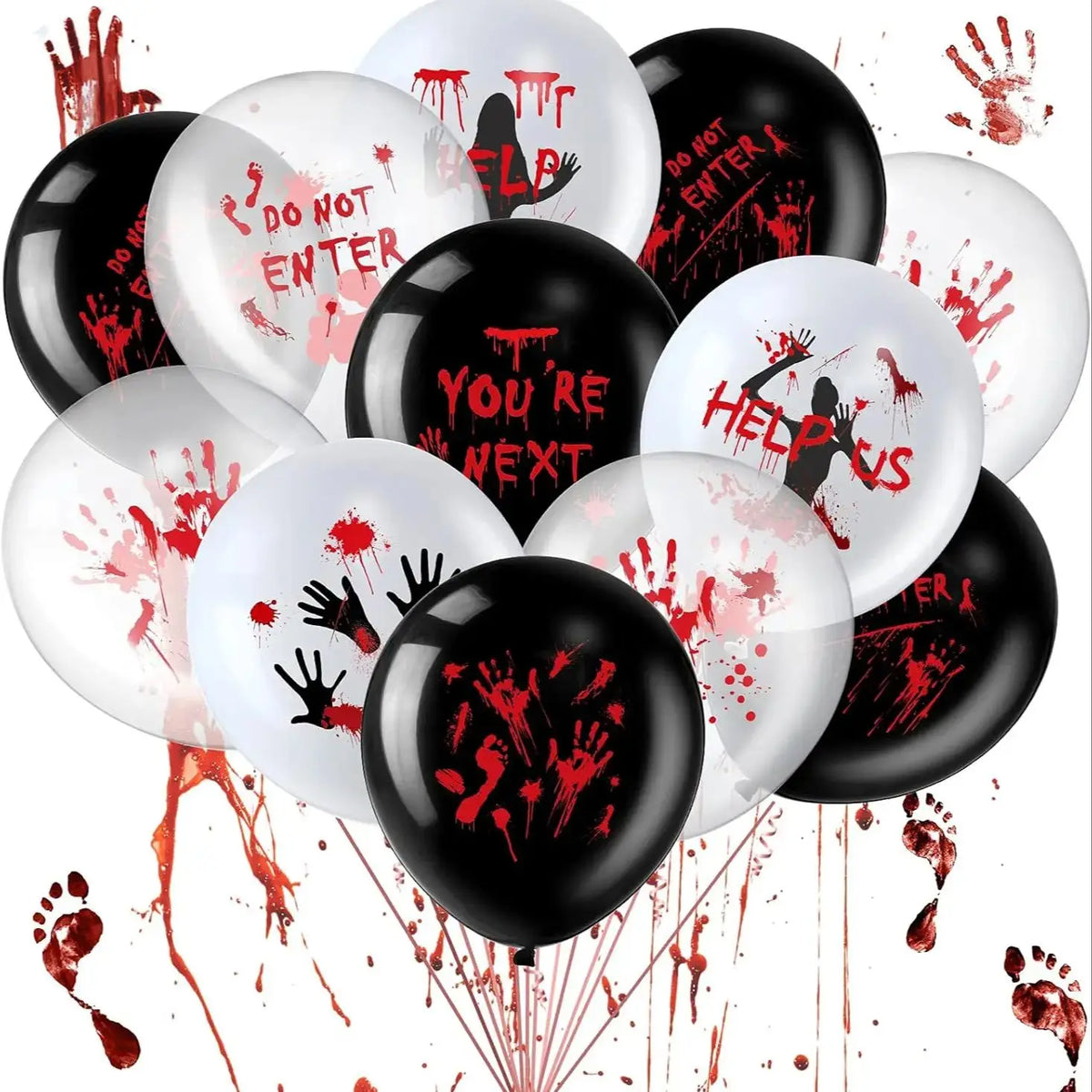 Halloween Balloons, 12 Inch Bloody Balloon,  Horror Balloons with Scary Blood Handprint Zombie Latex Balloon for Halloween Party