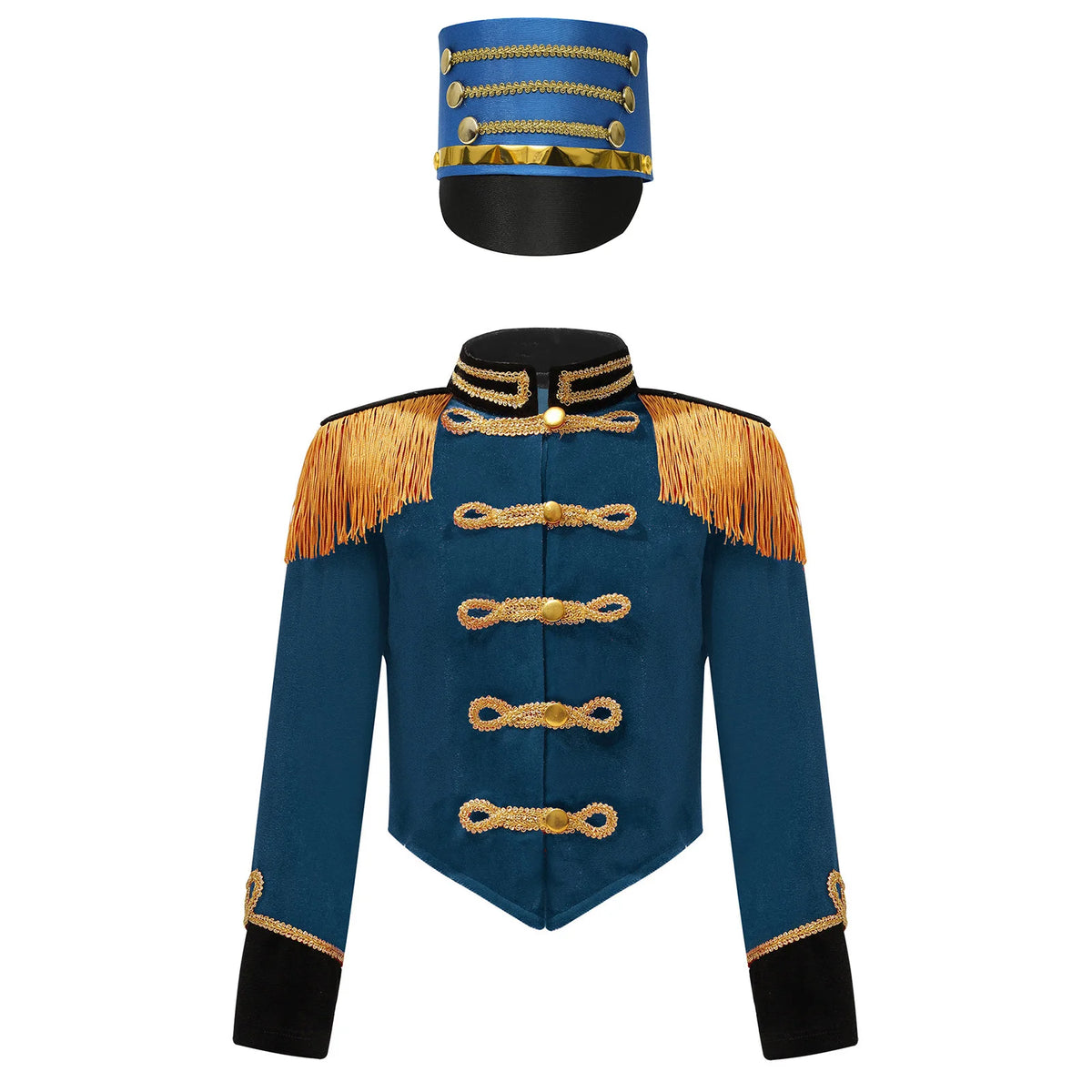 Girls Boys Halloween Nutcrackers Costume Set Drum Trumpet Team Tassel Jacket Coat Hat for Drummer Performance Circus Ringmaster