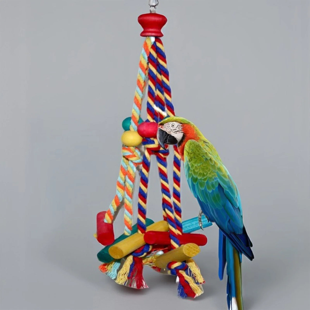 Natural Wood Rope Bird Climbing Toy for Parrots and Small Birds