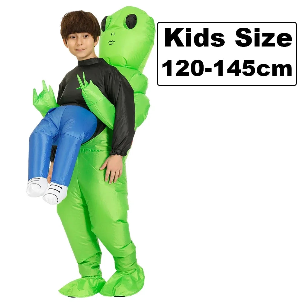 Kids Adult Green ET Alien Inflatable Costume Anime Suits Dress Mascot Halloween Party Cosplay Costumes for Man Woman Boys Girls