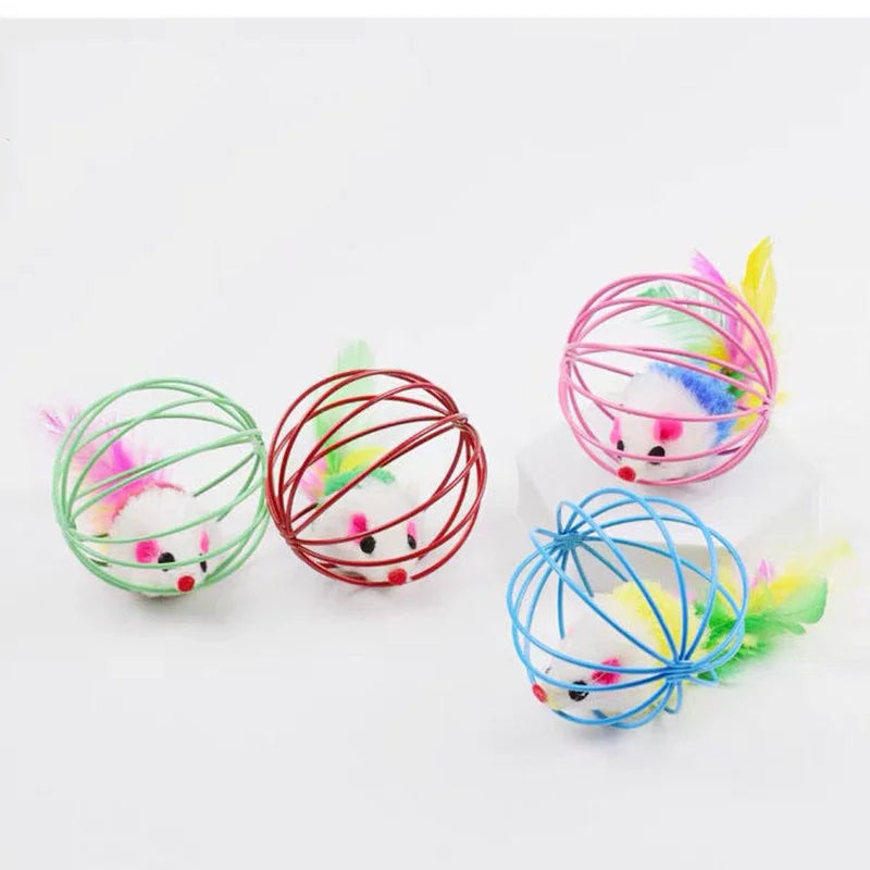 Interactive Colorful Mouse Cage Cat Toy for Indoor Active Play