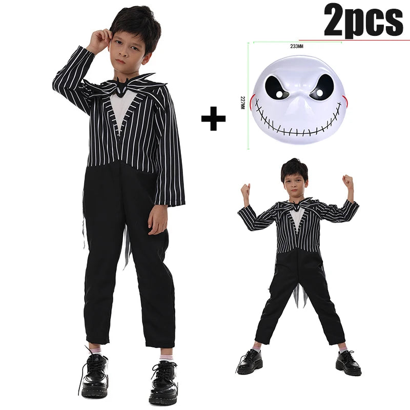 Kids Girls Boys Cosplay Scary Ghost Bride Sally Skeleton Jack Dress Striped Halloween Character Dress Up Costume