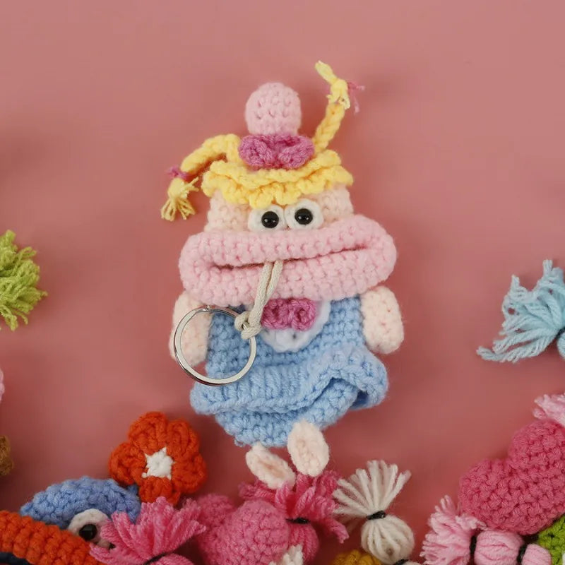 Funny Crochet Sausage Mouth Keychain Key Holder Pouch