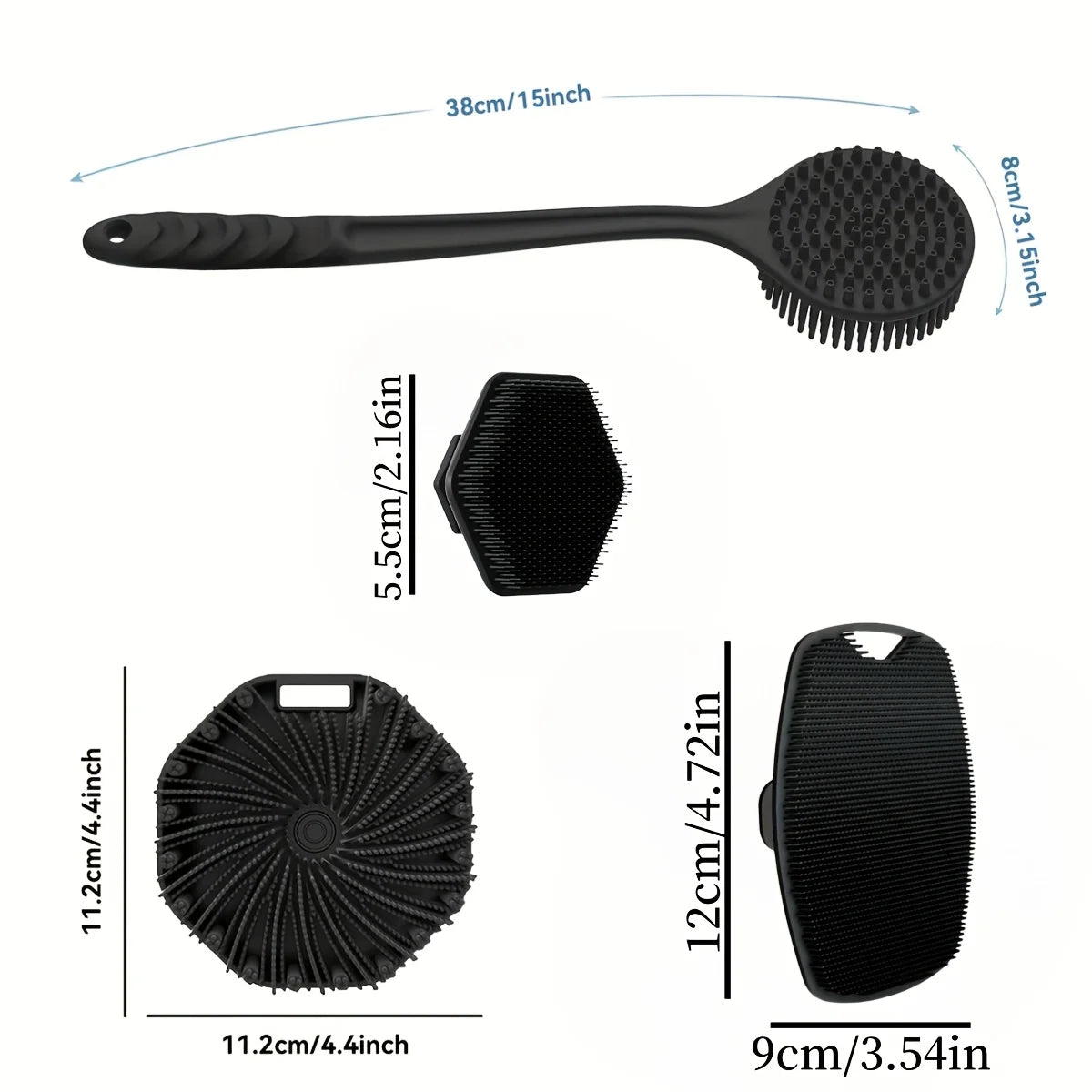 4-piece bath brush set Soft silicone bath brush with non-slip handle, easy to clean and rinse, perfect for use in the bath