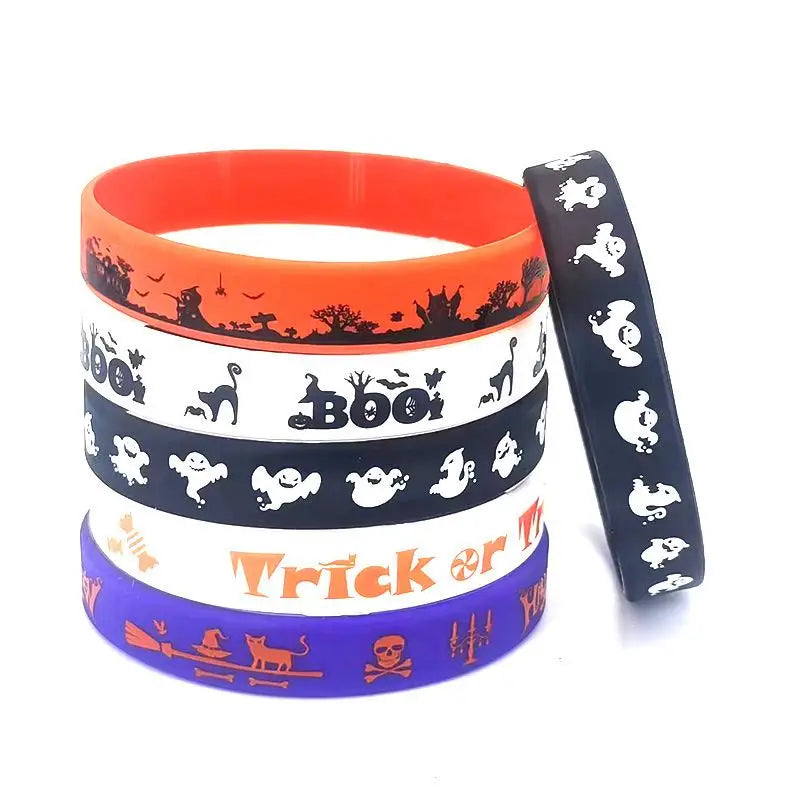 12/24PCS Silicone Bracelets Halloween Decorations Kids Wristband Pumpkin Skull Ghost Bat Halloween Party Favor Gift Bag Fillers