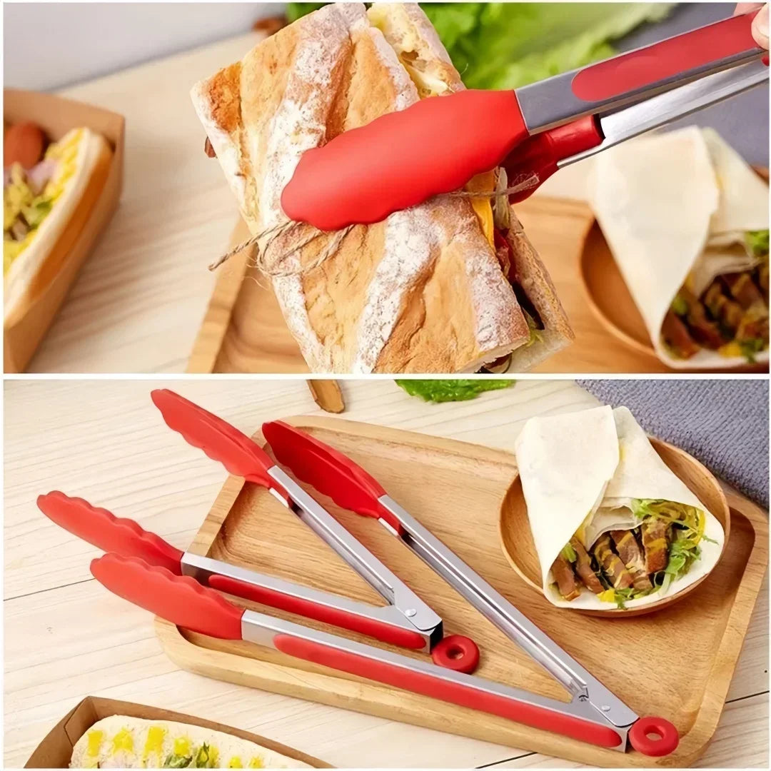 Anti-Slip Stainless Steel Cooking and Serving Tongs for Kitchen