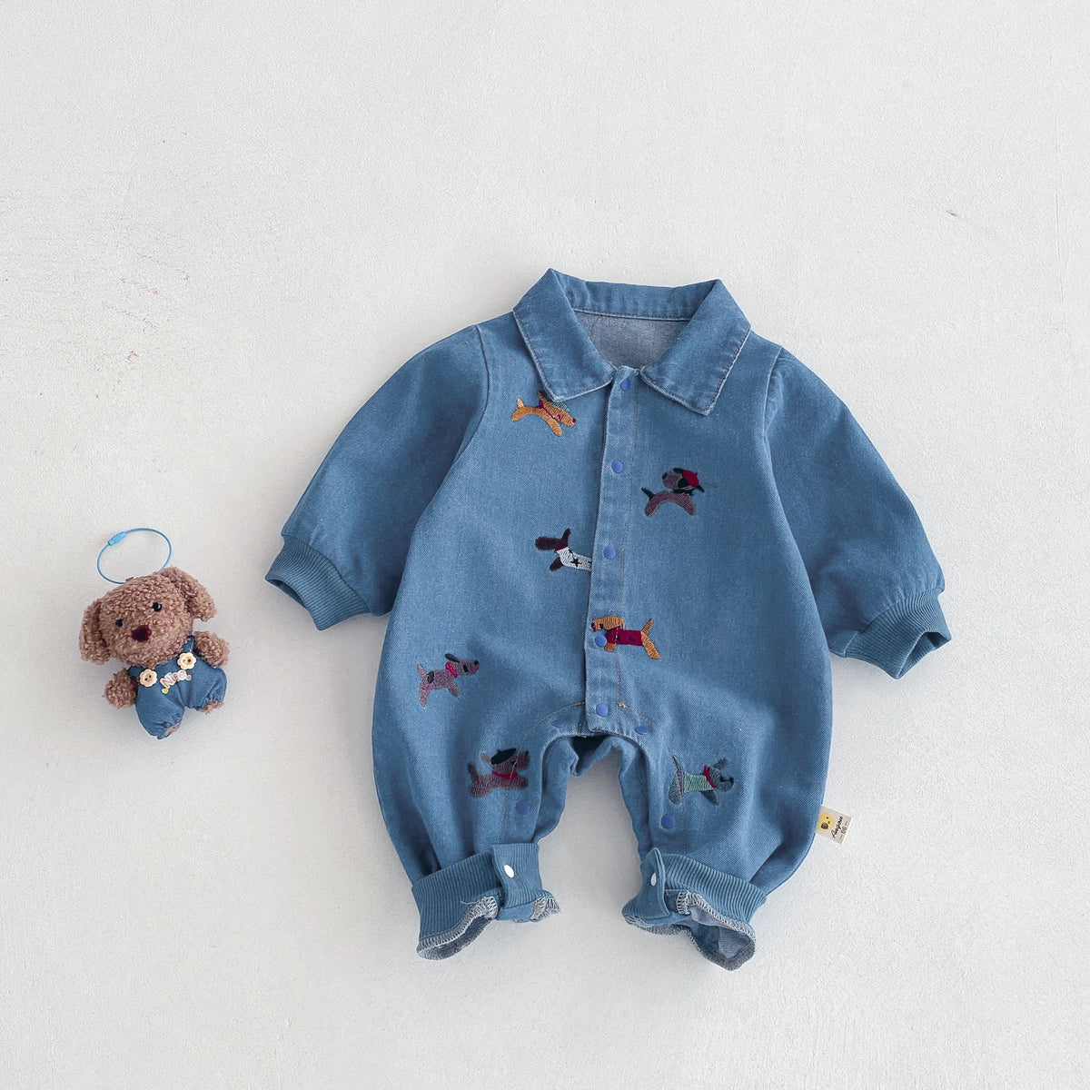 Baby One-Piece Suit, Denim Autumn Wear, Embroidered Outdoor Crawling Clothes for Boys and Girls, Hayi, First Birthday Clothes Fo