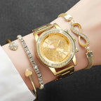 4PCS/Set Fashion Rhinestone Women Watches Luxury Steel Band Ladies Quartz Watch Bracelets Set Reloj Mujer（Without Box）