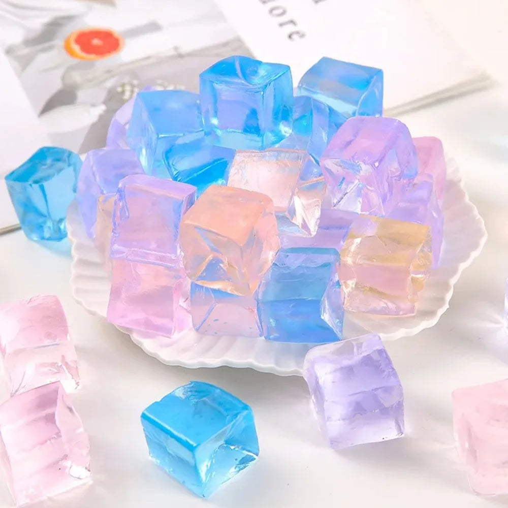 D15Pcs Mini Ice Cube Squishy Toys Release Stress Transparent Small Ice Block Pinch Children Squeezing Stress relieving Toy Gifts