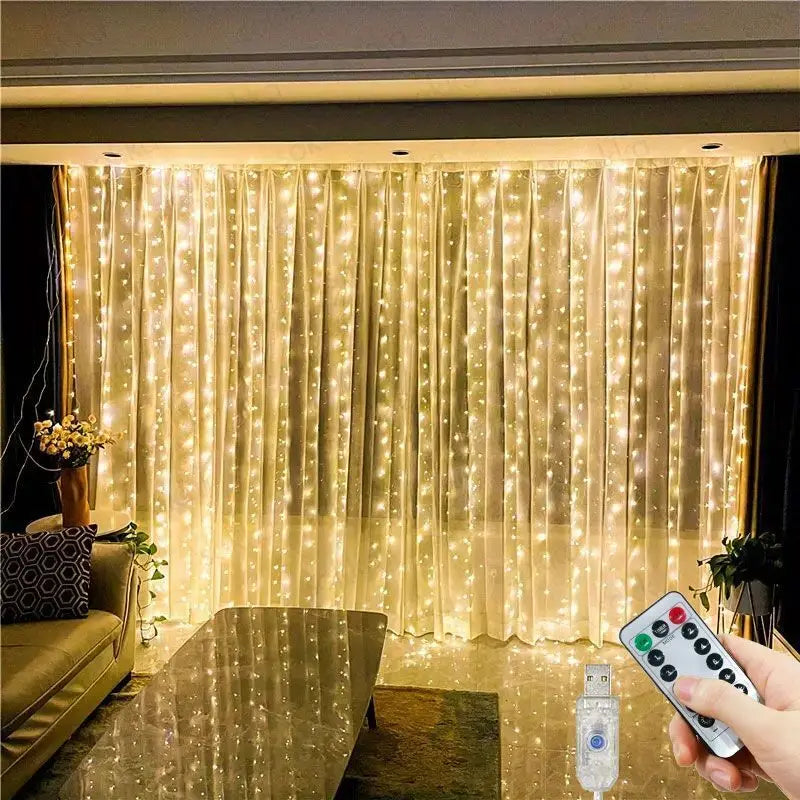 USB Plug Curtain LED String Lights 8 Modes Remote Control Holiday Wedding Fairy Garland Lights For Bedroom Living Room Decor