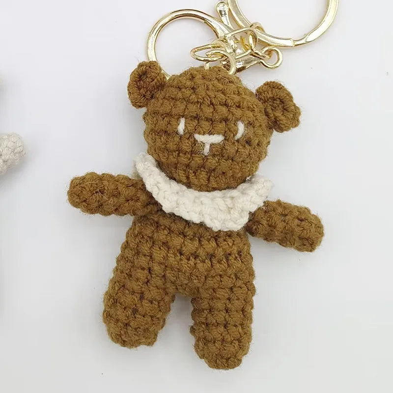 Cute Bear Couple Crochet Keychain Set Mini Animal Doll Charm