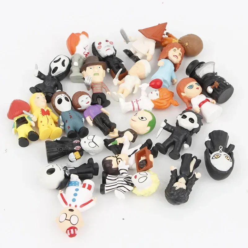 24Pcs/Set Horror Movie Characters V for Vendetta Chucky Freddy Jason Scary Saw PVC Action Figures Toys