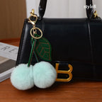 Cute Fluffy Cherry Fur Ball Keychain Bag Pendant Charm