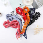 Floral Satin Bow Scrunchie with Long Ribbon Scarf