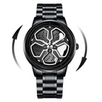 Original Wheel Rotating Men Watches Black Fashion Stainless Steel Strap Sports Man Clock 3Bar Quartz Movement Top Watch for Men