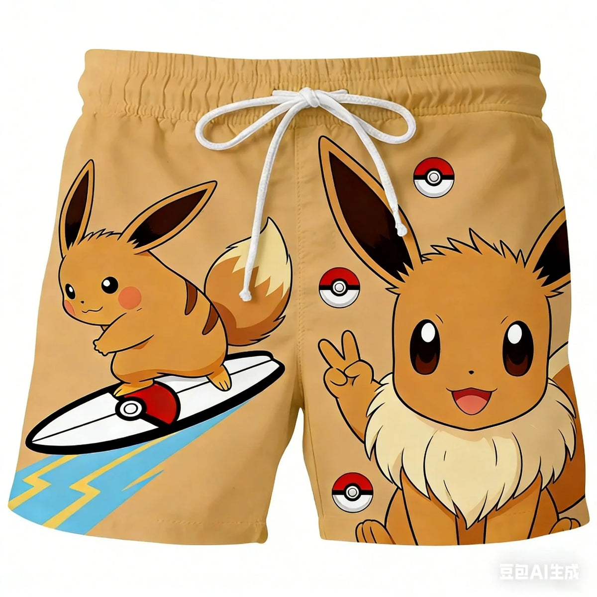 Pokemon Anime Beach Shorts for Men – 3D Printed Summer Trunks