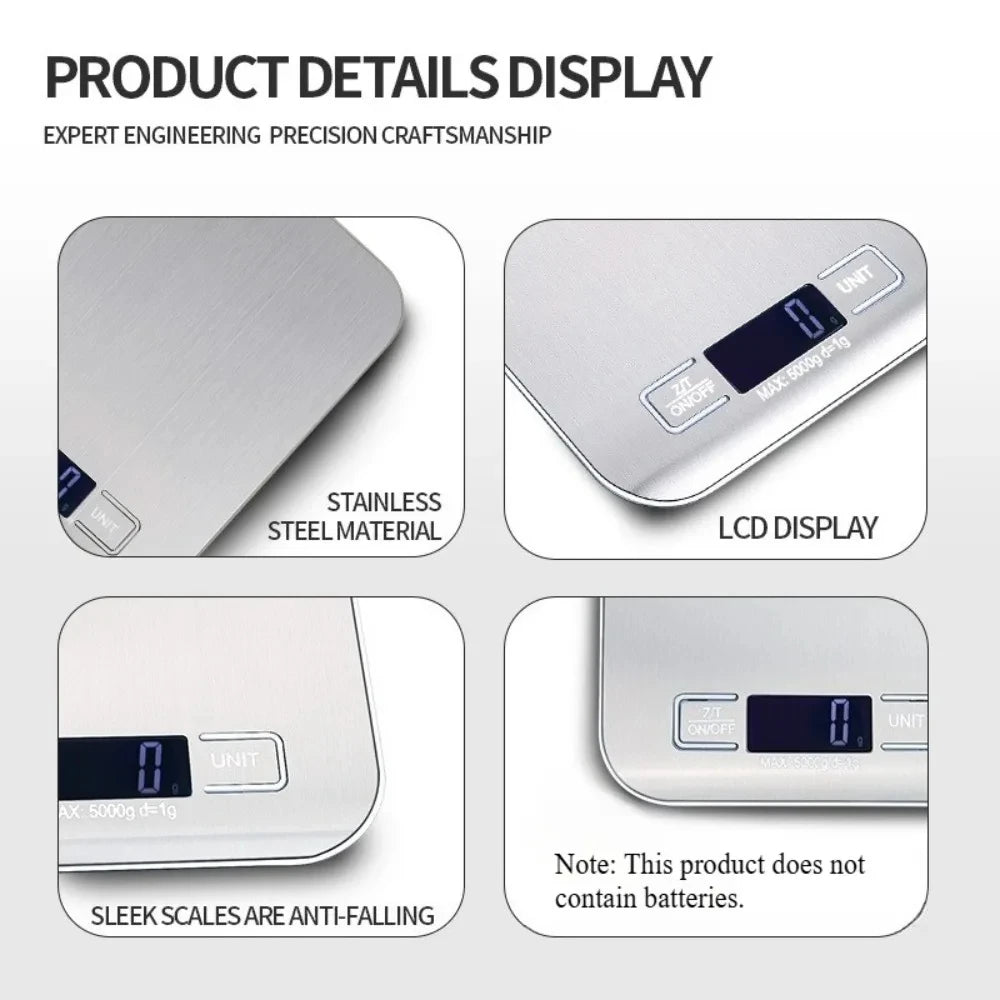 Digital Kitchen Scale – Stainless Steel Food Weighing Scale with LED Display
