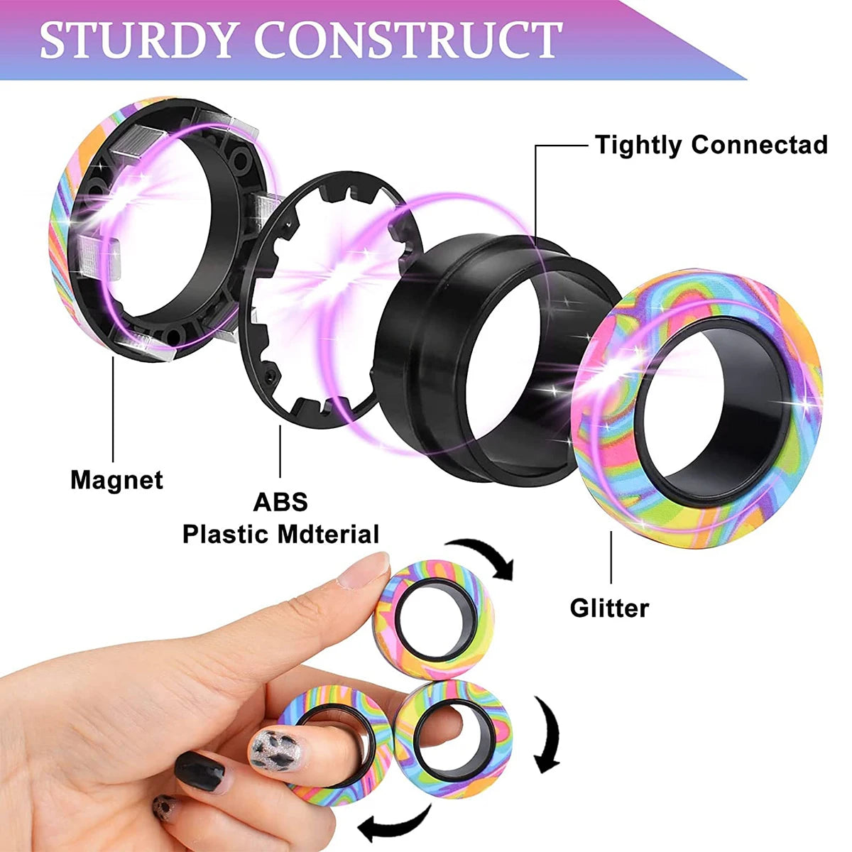 Magnetic Fidget Rings 3PCS – Sensory Spinner Stress Relief Toy