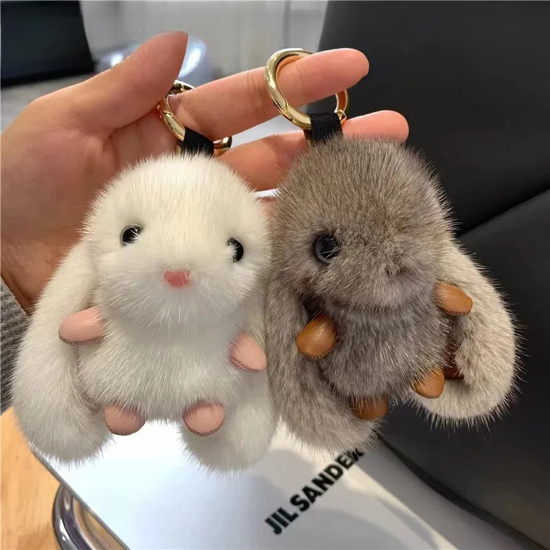 Cute Fluffy Rabbit Pompon Keychain Bunny Bag Charm
