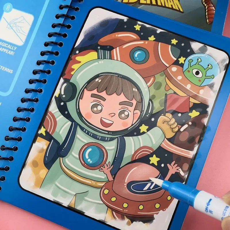 Magic Water Drawing Book with Reusable Coloring Pen for Kids Fun