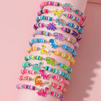 12Pcs/set Unicorn Cat Flower Charm Elastic Handmade Beaded Bracelets for Women Girls Birthday Party Jewelry Friendship Gift