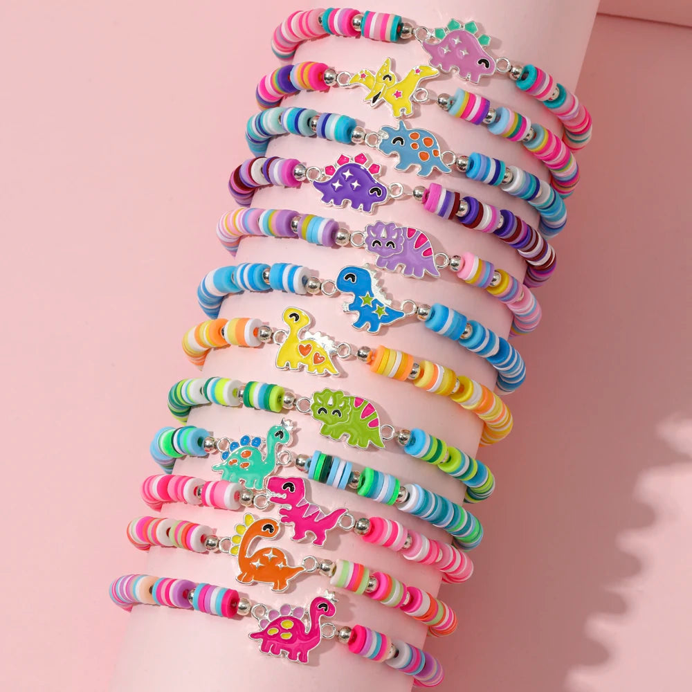 12Pcs/set Unicorn Cat Flower Charm Elastic Handmade Beaded Bracelets for Women Girls Birthday Party Jewelry Friendship Gift
