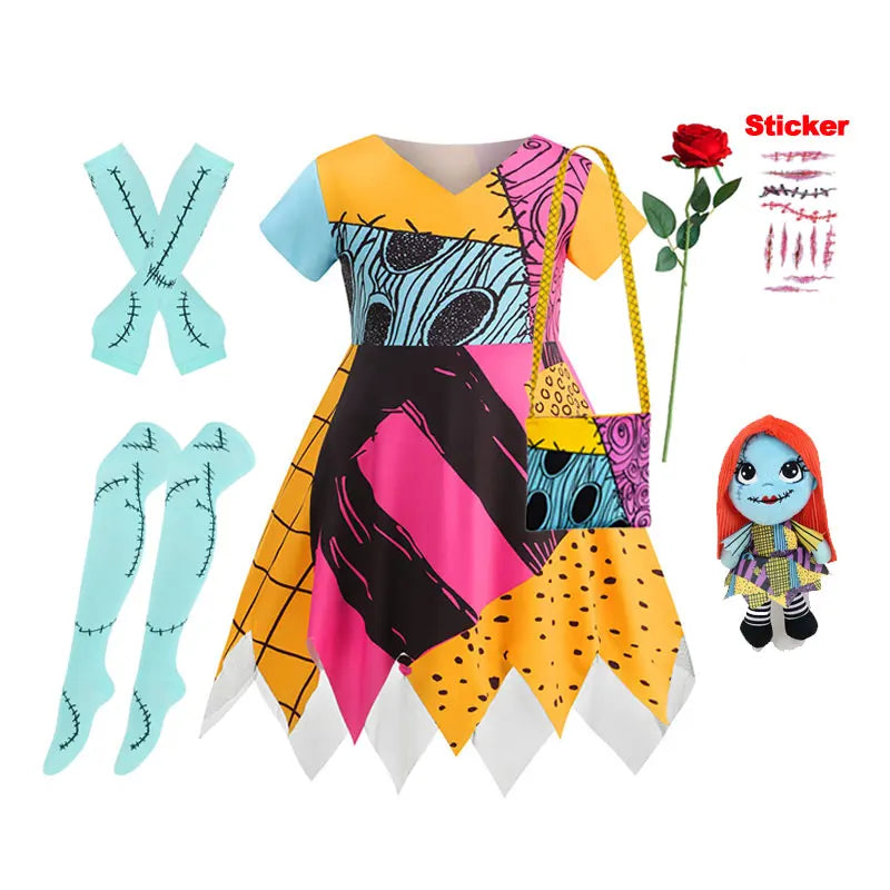 Girls Spooky Skeleton Ghost Sally Bride Dress Kids 2026 Halloween Carnival Party Character Cosplay Before Christmas Costume