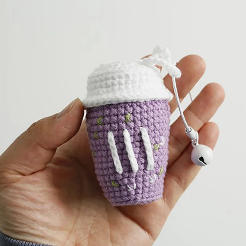 Cute Coffee Cup Crochet Keychain Bag Charm