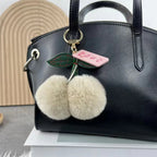 Cute Fluffy Cherry Fur Ball Keychain Bag Pendant Charm