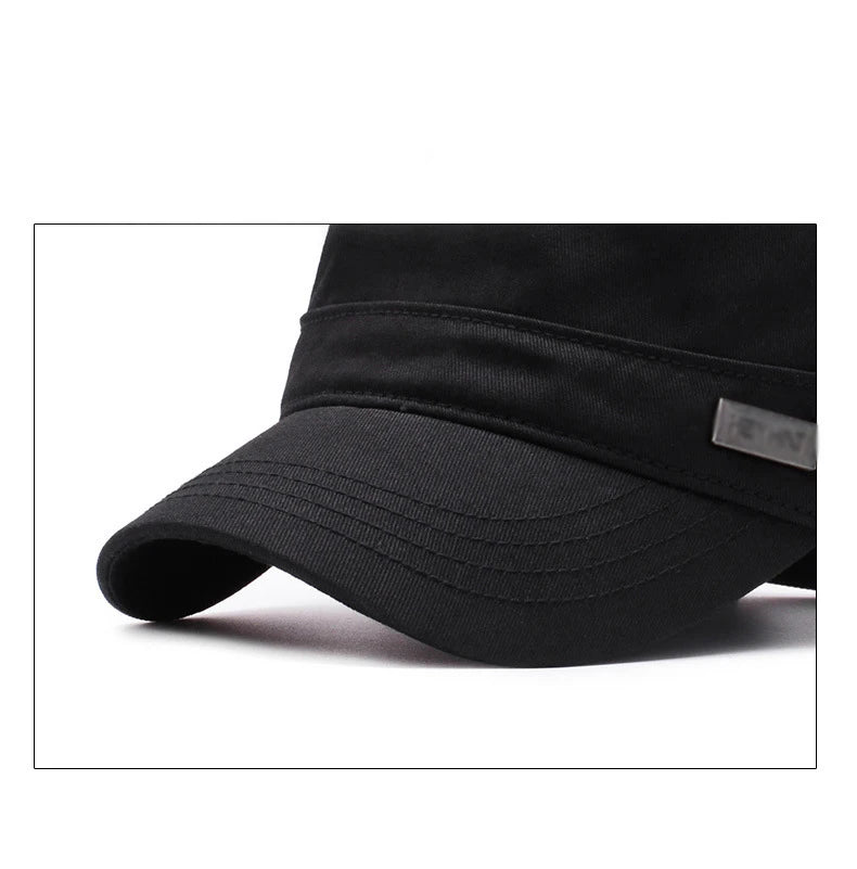 Four Seasons Flat Top Hat Men'S Simple Cotton Peaked Hat Fashion Baseball Cap Casual Cap, Commuter Sunshade Hat