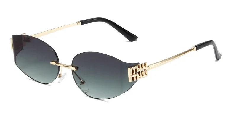 Rimless Oval Oversized Gradient UV400 Sunglasses for Women