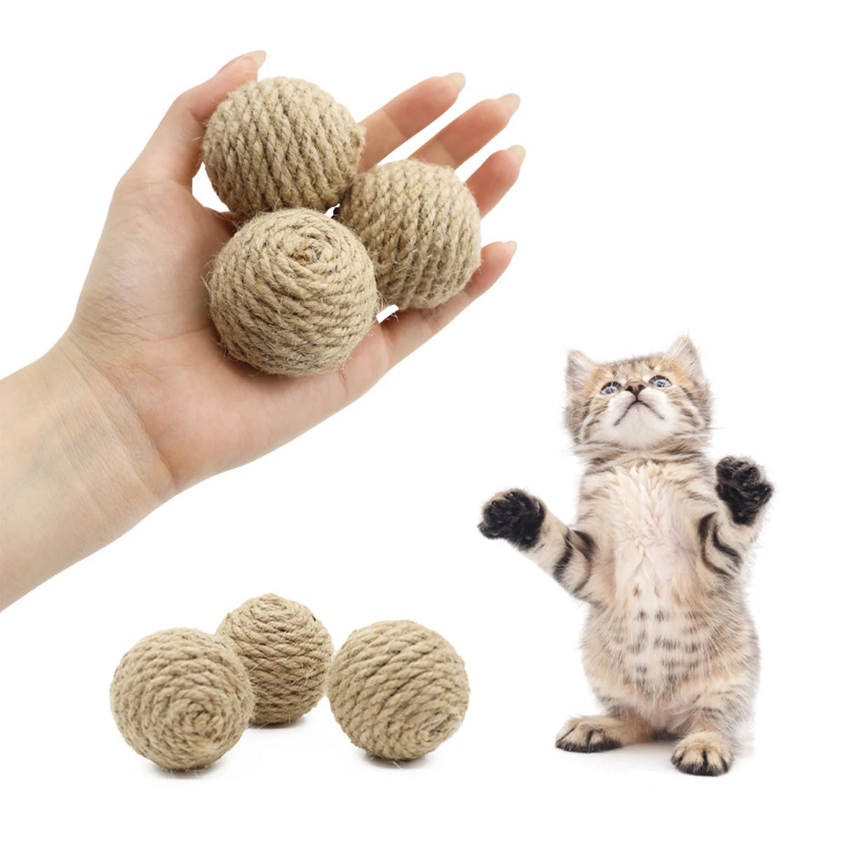Handwoven Hemp Rope Cat Ball for Interactive Rolling and Scratching