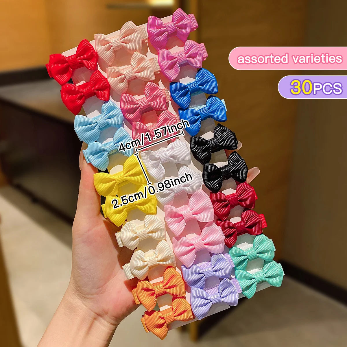30PCS Colorful Fabric Bow Hair Clips for Girls & Women