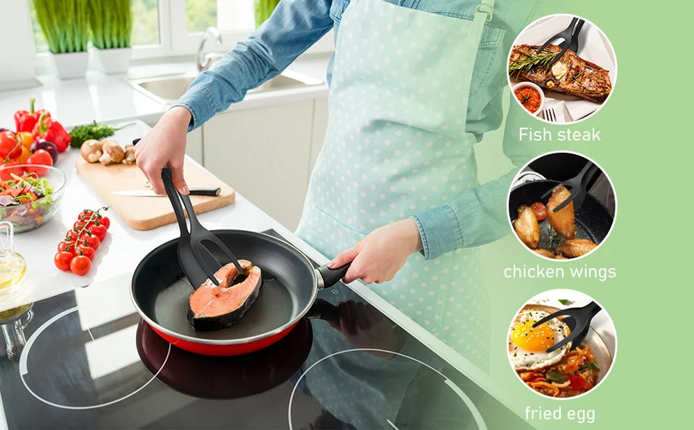 2-in-1 Grip Flip Spatula Clamp – Non-Stick Kitchen Turner Tool