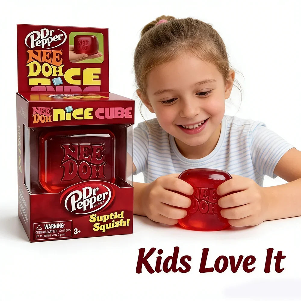 Dr Pepper x NeeDoh Nice Cube Squishy toy Stress Relief Toy Soft Squeeze Fidget Cube for Kids & Adults Anxiety Relief Sensory Toy