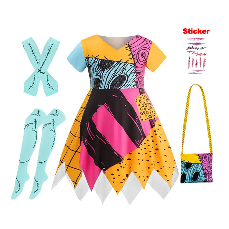 Girls Spooky Skeleton Ghost Sally Bride Dress Kids 2026 Halloween Carnival Party Character Cosplay Before Christmas Costume