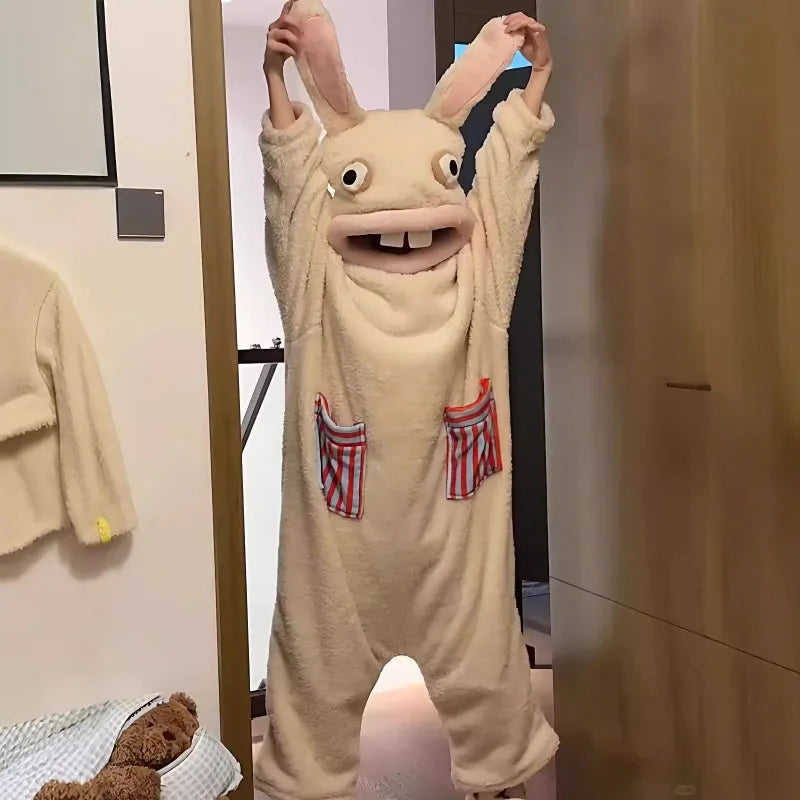 Raving Rabbids Cosplay Onesie Anime Peripheral Flannel Jumpsuit Adult Kids Halloween Carnival Costume Homewear Sleepwear Gift